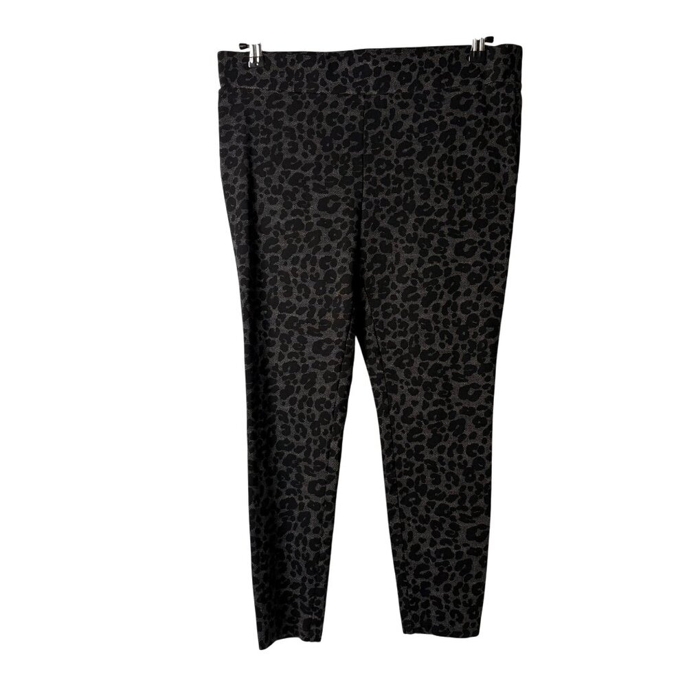 Loft‎ Pull On Pants Petite L LP Black Animal Leopard Print Leggings Stretch